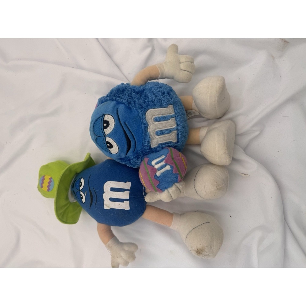 Lot of 2 M&M Easter Themed Plush Stuffed Toys Blue‎ Easter Bunny And Easter Egg